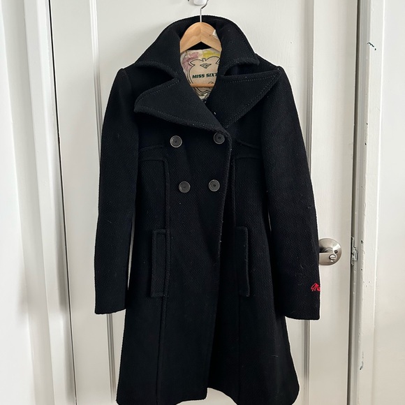 Miss Sixty Black Double-Breasted Pea Coat - Picture 2 of 8